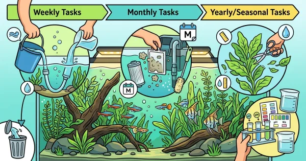 Manutenzione dell'acquario: cosa fare ogni settimana, mese e anno