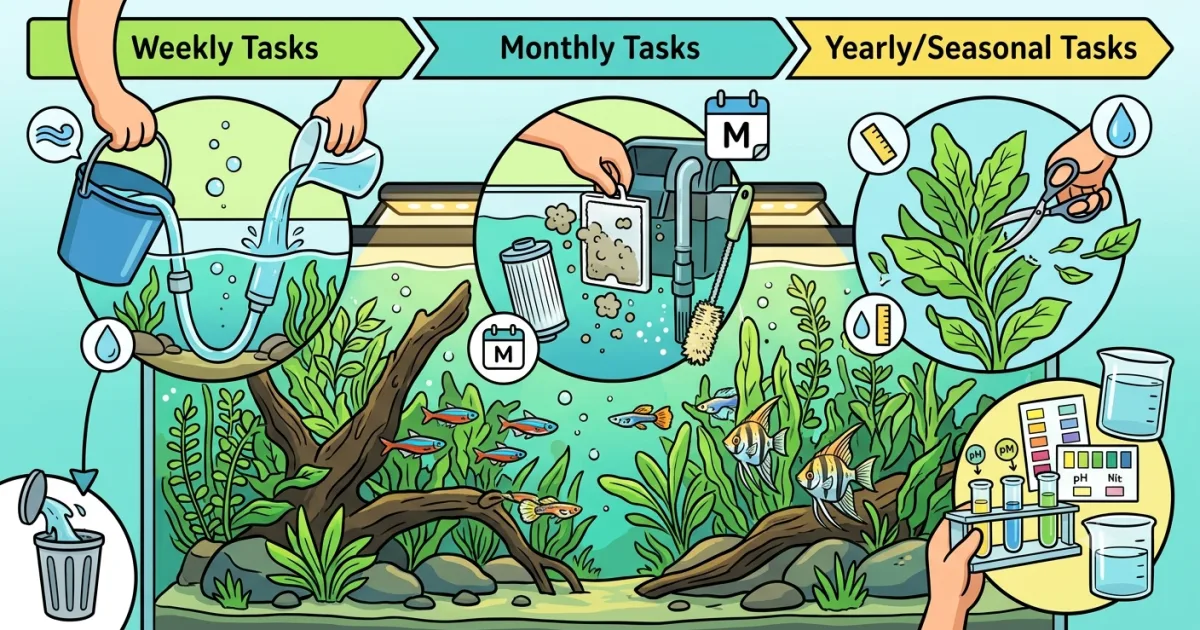 Manutenzione dell'acquario: cosa fare ogni settimana, mese e anno
