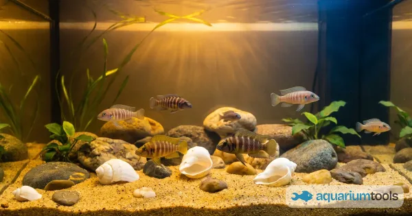 Lake Tanganyika biotope: sand, shells and unusual cichlids